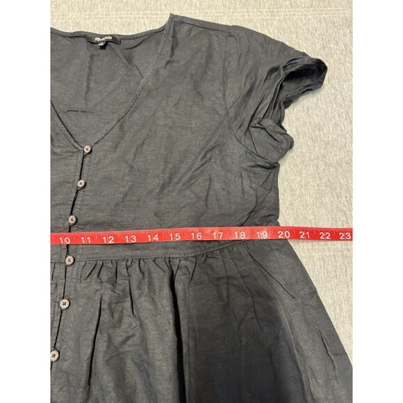 Madewell Dress Womens Large Flare Linen Blend Alexandra Button Front Short Black - Picture 9 of 11